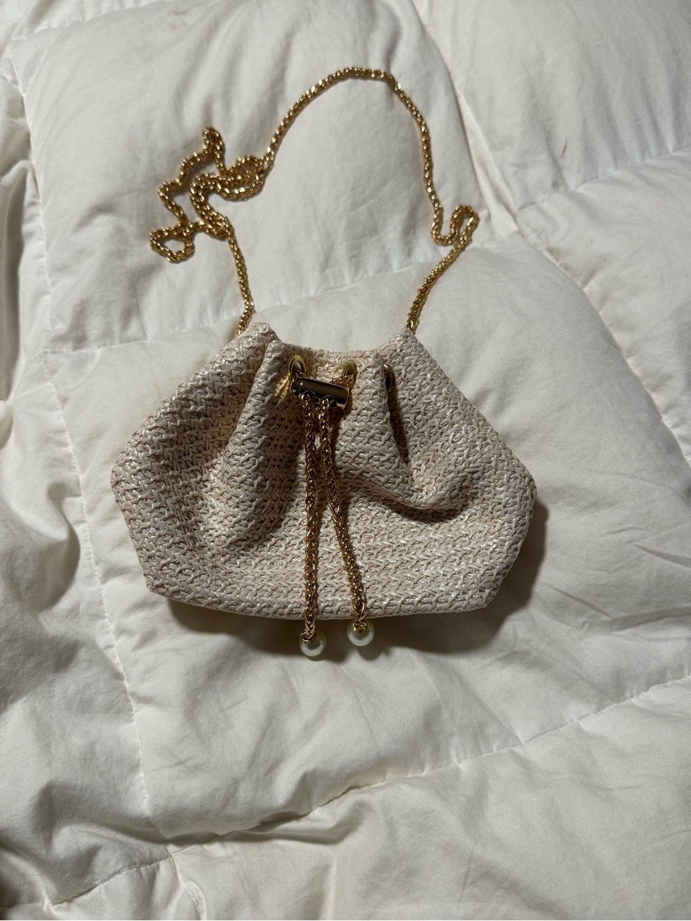 Drawstring woven mini purse